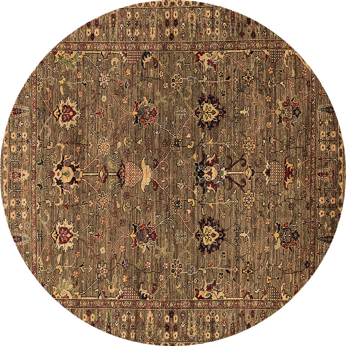 Round Machine Washable Oriental Brown Industrial Rug, wshurb2303brn