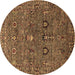 Round Machine Washable Oriental Brown Industrial Rug, wshurb2303brn