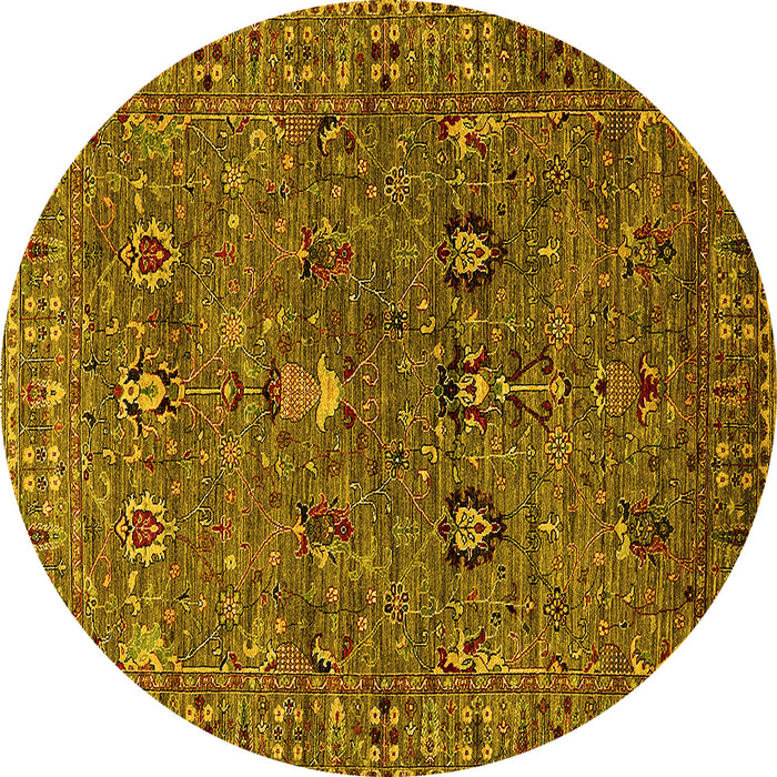 Round Machine Washable Oriental Yellow Industrial Rug, wshurb2303yw