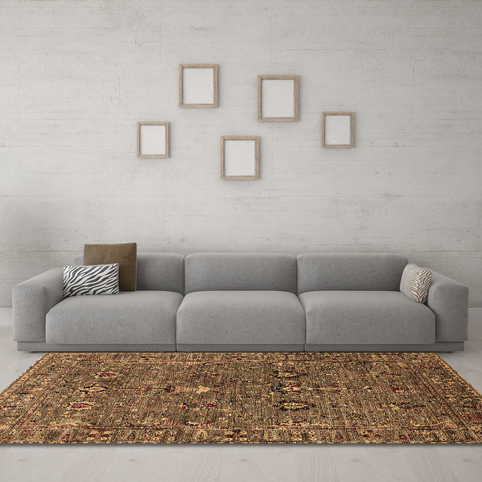 Machine Washable Oriental Brown Industrial Rug in a Living Room,, wshurb2303brn