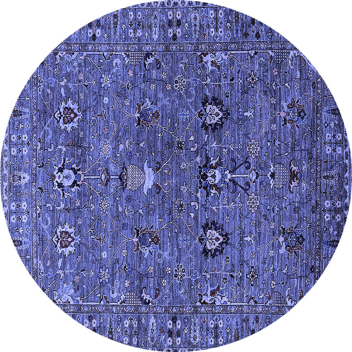 Round Machine Washable Oriental Blue Industrial Rug, wshurb2303blu