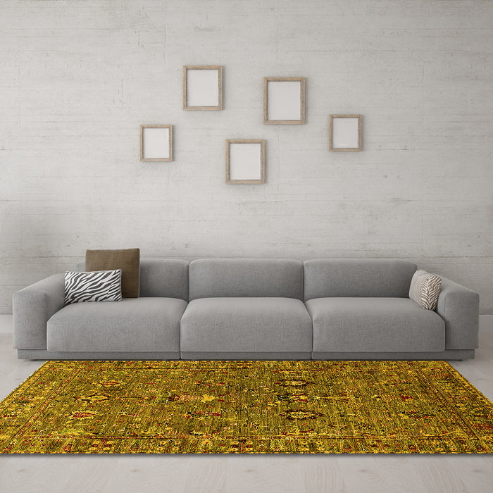 Machine Washable Oriental Yellow Industrial Rug in a Living Room, wshurb2303yw