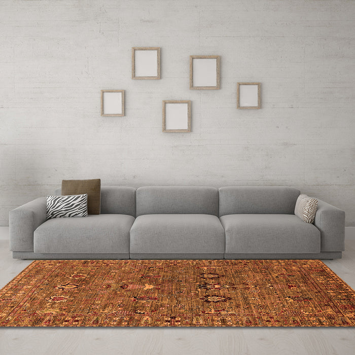 Machine Washable Oriental Orange Industrial Area Rugs in a Living Room, wshurb2303org