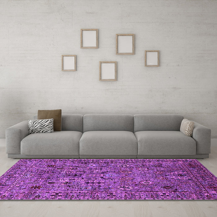 Machine Washable Oriental Purple Industrial Area Rugs in a Living Room, wshurb2304pur