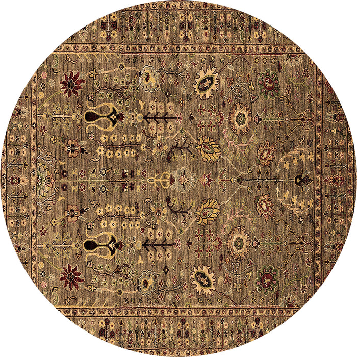 Round Machine Washable Oriental Brown Industrial Rug, wshurb2304brn