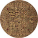 Round Machine Washable Oriental Brown Industrial Rug, wshurb2304brn