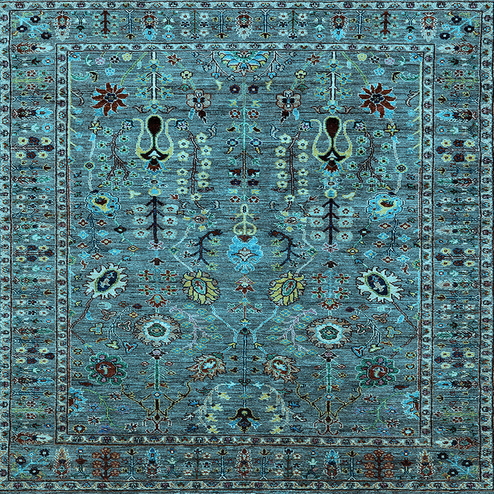 Square Machine Washable Oriental Light Blue Industrial Rug, wshurb2304lblu
