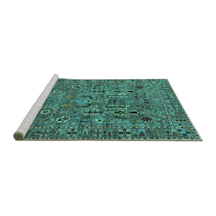 Sideview of Machine Washable Oriental Turquoise Industrial Area Rugs, wshurb2304turq