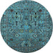 Round Oriental Light Blue Industrial Rug, urb2304lblu