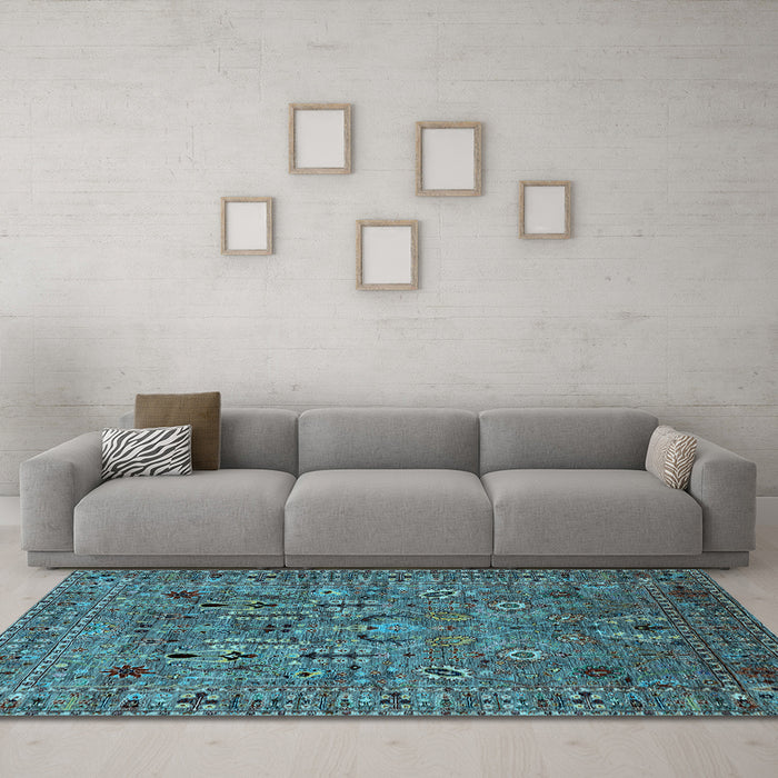 Machine Washable Oriental Light Blue Industrial Rug in a Living Room, wshurb2304lblu