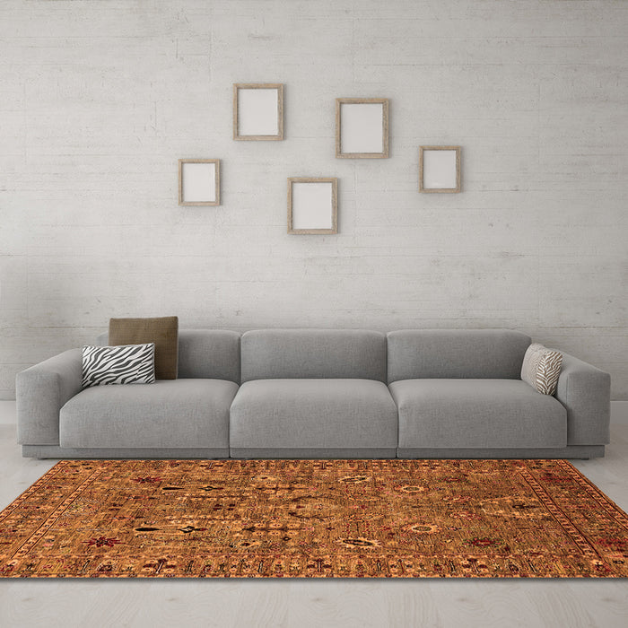 Machine Washable Oriental Orange Industrial Area Rugs in a Living Room, wshurb2304org