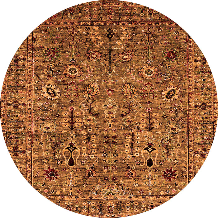 Round Machine Washable Oriental Orange Industrial Area Rugs, wshurb2304org