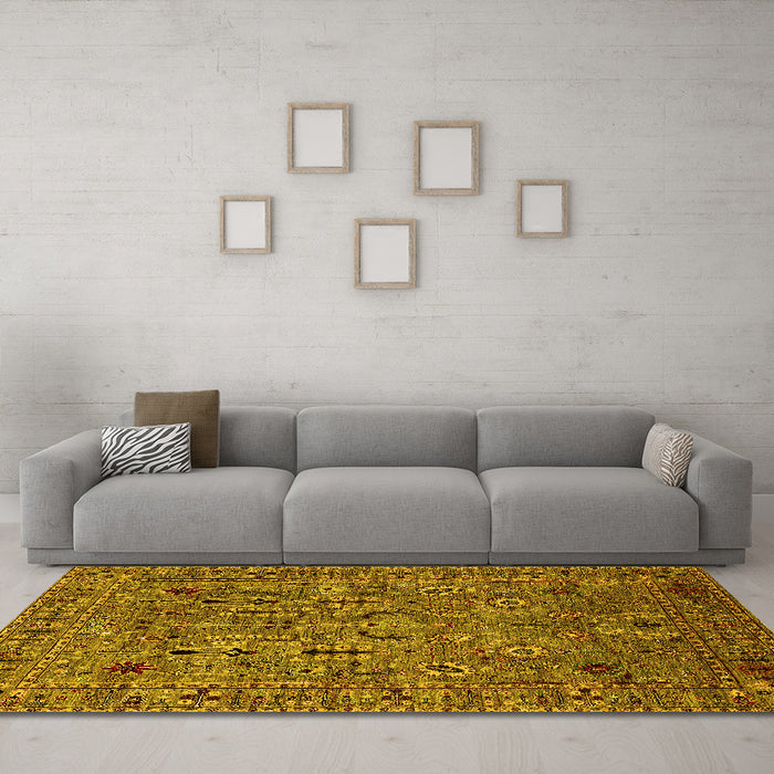 Machine Washable Oriental Yellow Industrial Rug in a Living Room, wshurb2304yw