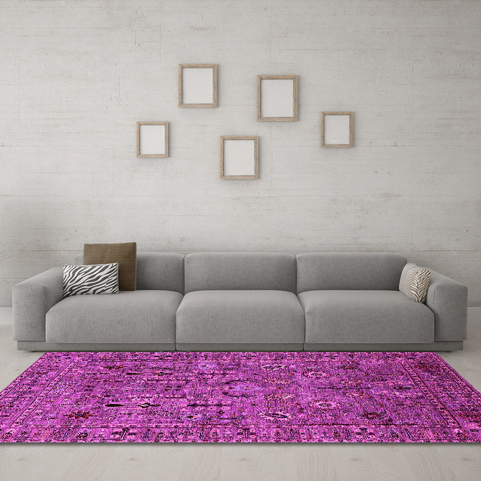 Machine Washable Oriental Pink Industrial Rug in a Living Room, wshurb2304pnk