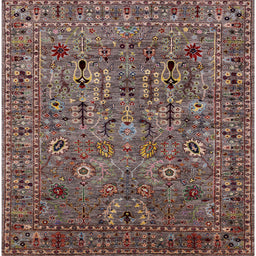 Square Mid-Century Modern Red Brown Oriental Rug, urb2304