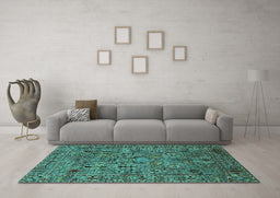 Machine Washable Oriental Turquoise Industrial Area Rugs in a Living Room,, wshurb2304turq