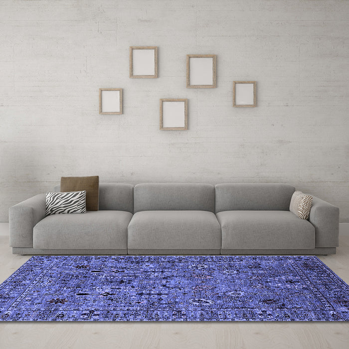 Machine Washable Oriental Blue Industrial Rug in a Living Room, wshurb2304blu