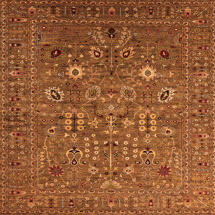 Square Machine Washable Oriental Orange Industrial Area Rugs, wshurb2305org