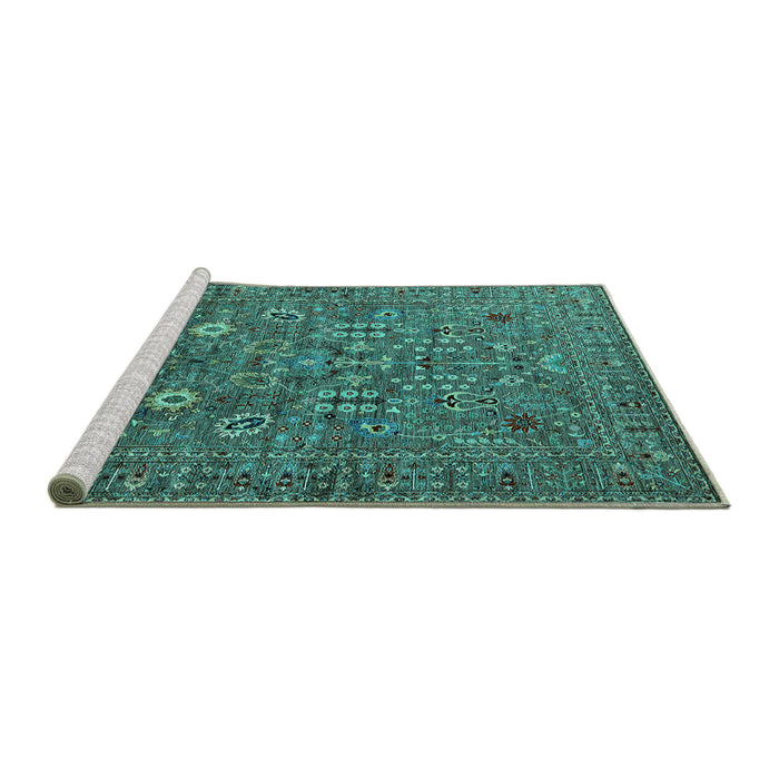 Sideview of Machine Washable Oriental Turquoise Industrial Area Rugs, wshurb2305turq