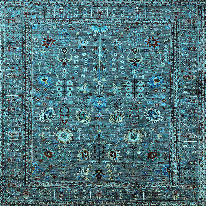 Square Machine Washable Oriental Light Blue Industrial Rug, wshurb2305lblu