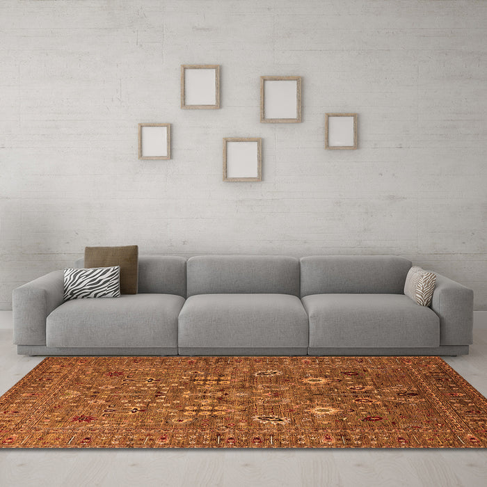Machine Washable Oriental Orange Industrial Area Rugs in a Living Room, wshurb2305org