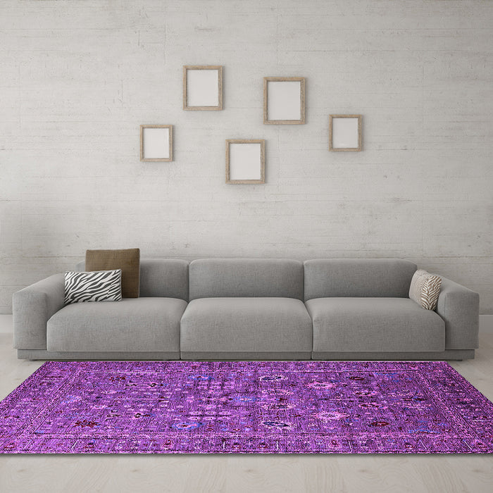 Machine Washable Oriental Purple Industrial Area Rugs in a Living Room, wshurb2305pur