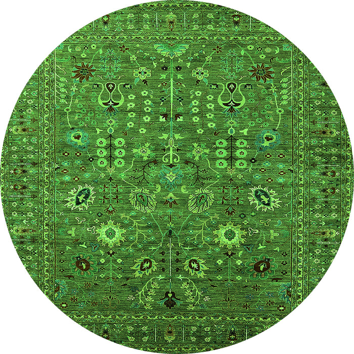 Round Machine Washable Oriental Green Industrial Area Rugs, wshurb2305grn