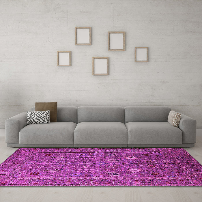 Machine Washable Oriental Pink Industrial Rug in a Living Room, wshurb2305pnk