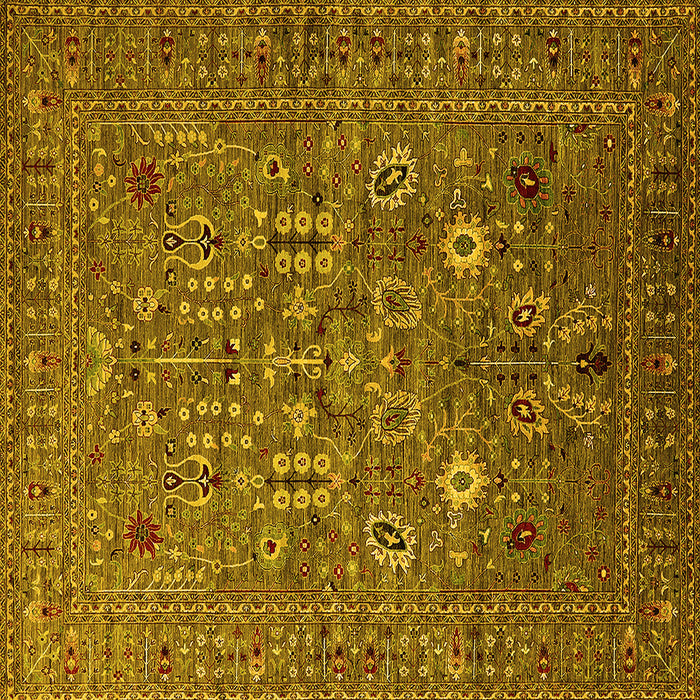 Square Machine Washable Oriental Yellow Industrial Rug, wshurb2305yw