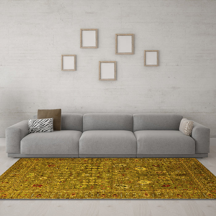 Machine Washable Oriental Yellow Industrial Rug in a Living Room, wshurb2305yw