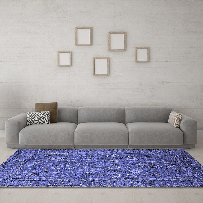 Machine Washable Oriental Blue Industrial Rug in a Living Room, wshurb2305blu