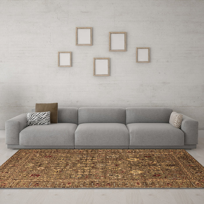 Machine Washable Oriental Brown Industrial Rug in a Living Room,, wshurb2305brn