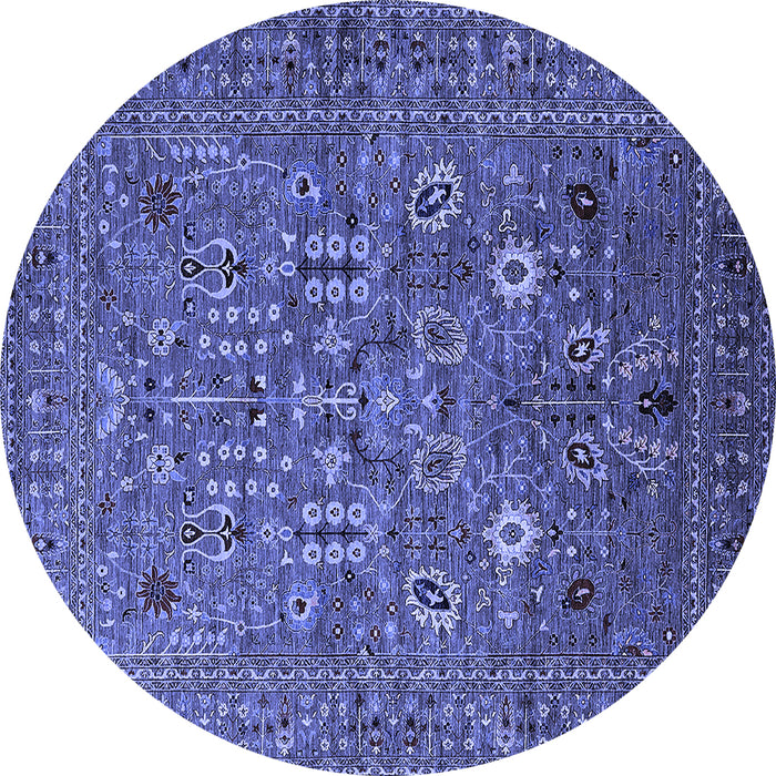 Round Machine Washable Oriental Blue Industrial Rug, wshurb2305blu