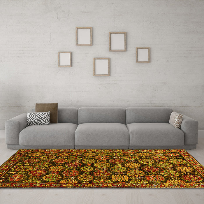 Machine Washable Oriental Yellow Industrial Rug in a Living Room, wshurb2306yw