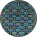 Round Machine Washable Oriental Light Blue Industrial Rug, wshurb2306lblu