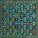 Square Oriental Turquoise Industrial Rug, urb2306turq