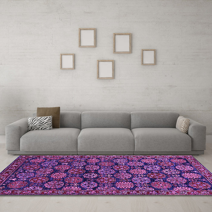Machine Washable Oriental Purple Industrial Area Rugs in a Living Room, wshurb2306pur
