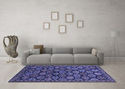 Machine Washable Oriental Blue Industrial Rug in a Living Room, wshurb2306blu