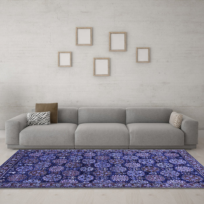Machine Washable Oriental Blue Industrial Rug in a Living Room, wshurb2306blu