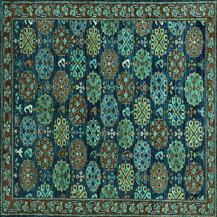 Square Machine Washable Oriental Turquoise Industrial Area Rugs, wshurb2306turq