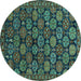 Round Oriental Turquoise Industrial Rug, urb2306turq