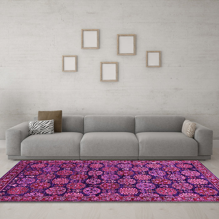Machine Washable Oriental Pink Industrial Rug in a Living Room, wshurb2306pnk