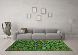 Machine Washable Oriental Green Industrial Area Rugs in a Living Room,, wshurb2306grn