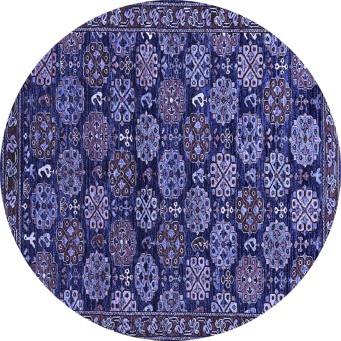 Round Machine Washable Oriental Blue Industrial Rug, wshurb2306blu