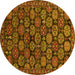 Round Machine Washable Oriental Yellow Industrial Rug, wshurb2306yw