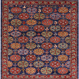 Square Mid-Century Modern Deep Red Oriental Rug, urb2306