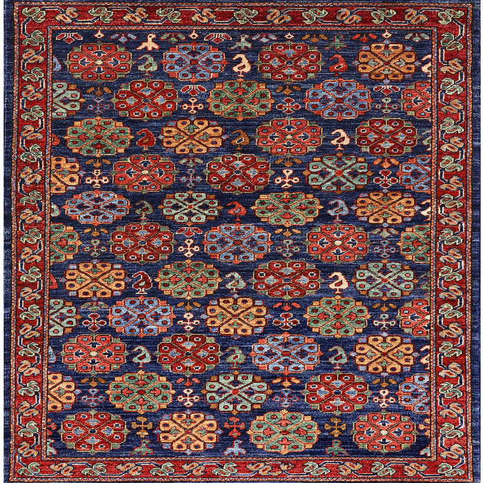 Square Mid-Century Modern Deep Red Oriental Rug, urb2306