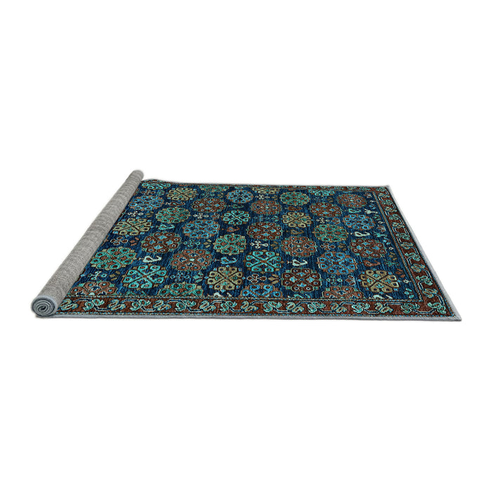 Sideview of Machine Washable Oriental Light Blue Industrial Rug, wshurb2306lblu