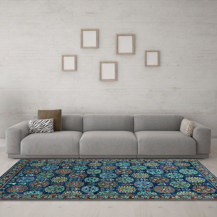 Machine Washable Oriental Light Blue Industrial Rug in a Living Room, wshurb2306lblu