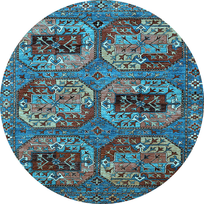 Round Machine Washable Oriental Light Blue Industrial Rug, wshurb2307lblu